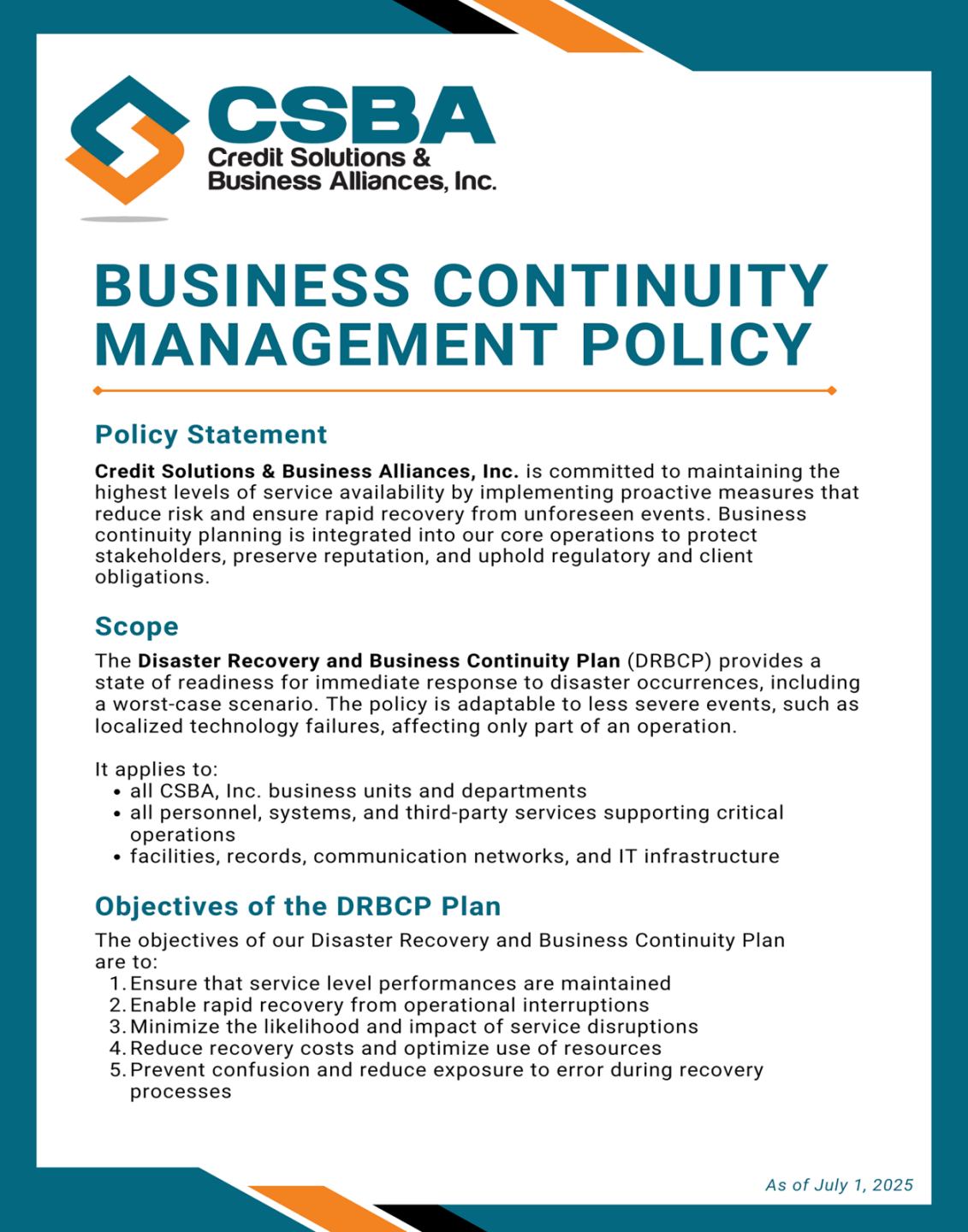 Business Continuity Policy